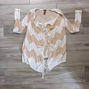 Copper Key Striped Fringe Cardigan